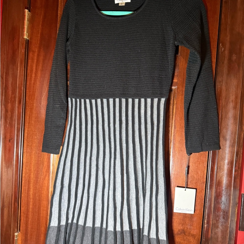 Calvin Klein Black and Gray Knit Dress